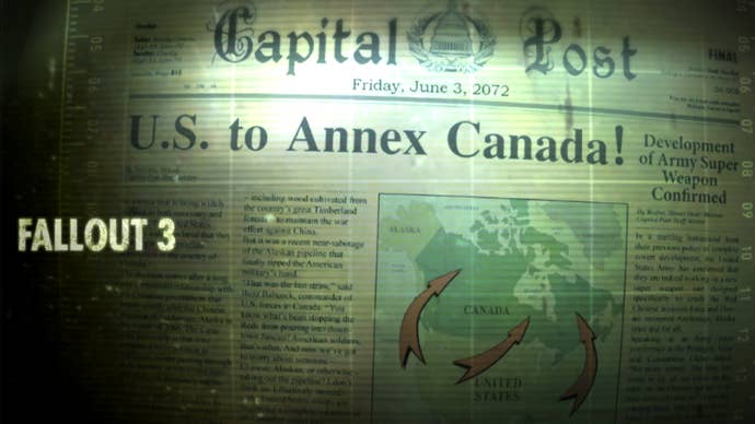 Un article de journal sur l'annexion du Canada dans Fallout 3.