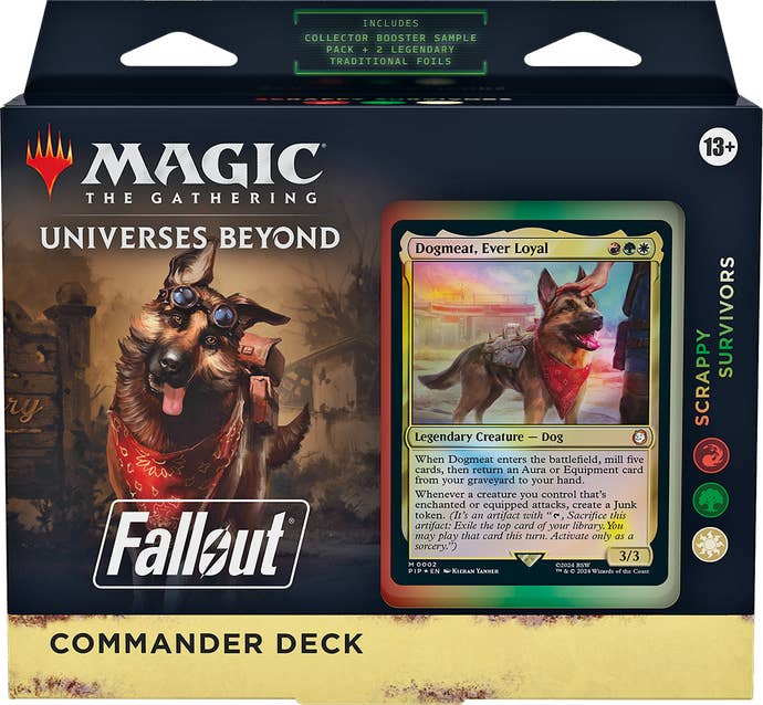 Dogmeat Magic the Gathering Card, présentée dans le Commander Pack du jeu de cartes.