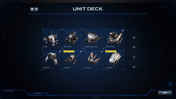 L’écran du deck d’unité dans Battle Aces.